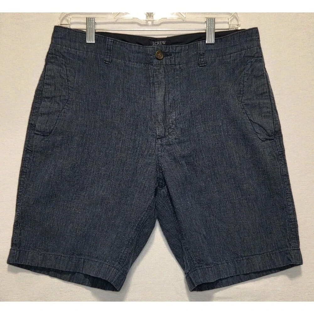 J Crew Graymercy  Linen Cotton Blend Size 32W Men Shorts Pockets Blue Preppy